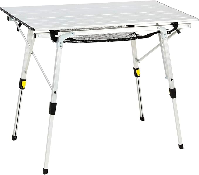 Portal Aluminum Folding Camping Table – Adjustable Height & Roll‑Up Mesh Top