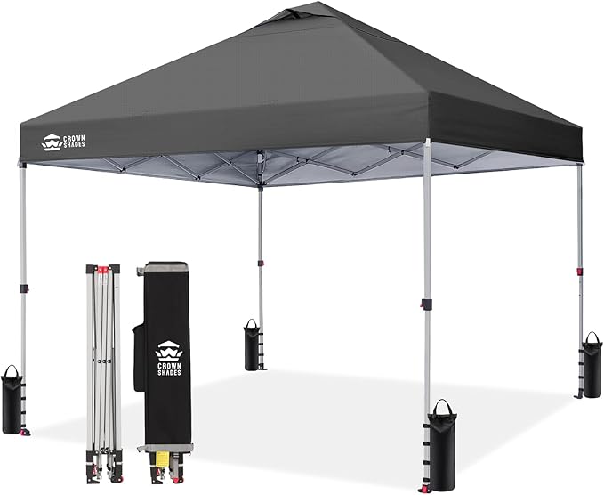 CROWN SHADES 10x10 Pop‑Up Canopy – One‑Push Setup, Silver‑Coated Top, STO‑N‑Go Bag