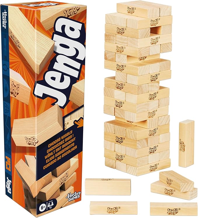 Jenga Classic Game by Hasbro Games – Digital Die for 6 Ways to Play – Original Hardwood Block Stacking Game – Ages 6+ – 1+ Players – Party Game for Kids